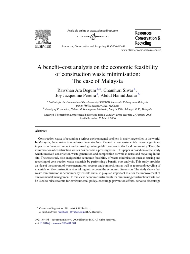 Benefit Cost Analysis of Reducing Construction Waste in Malaysia | PDF ...