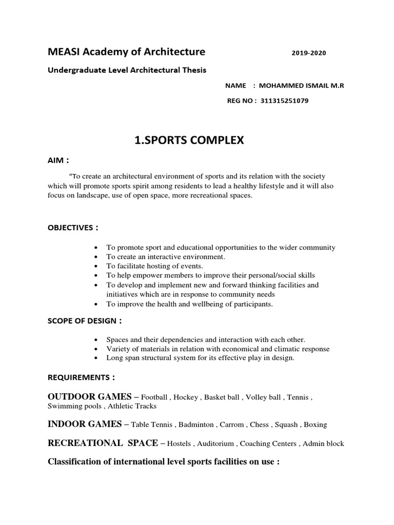 Sports Complex Architectural Thesis | PDF | Sports