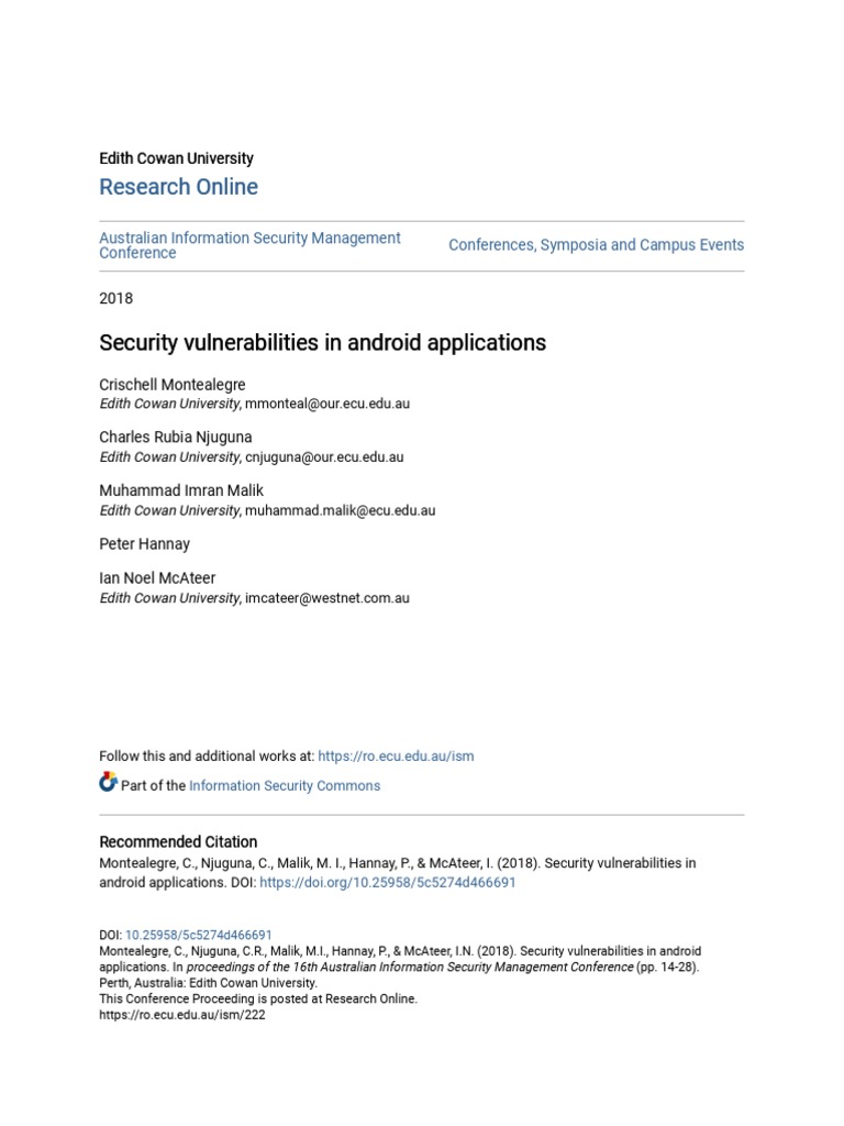Security Vulnerabilities in Android Applications | PDF | Mobile App ...