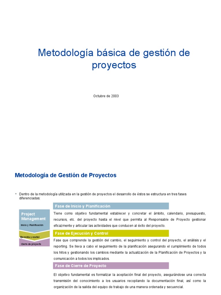 Metodologia de Gestion de Proyectos | PDF | Gestión de proyectos ...