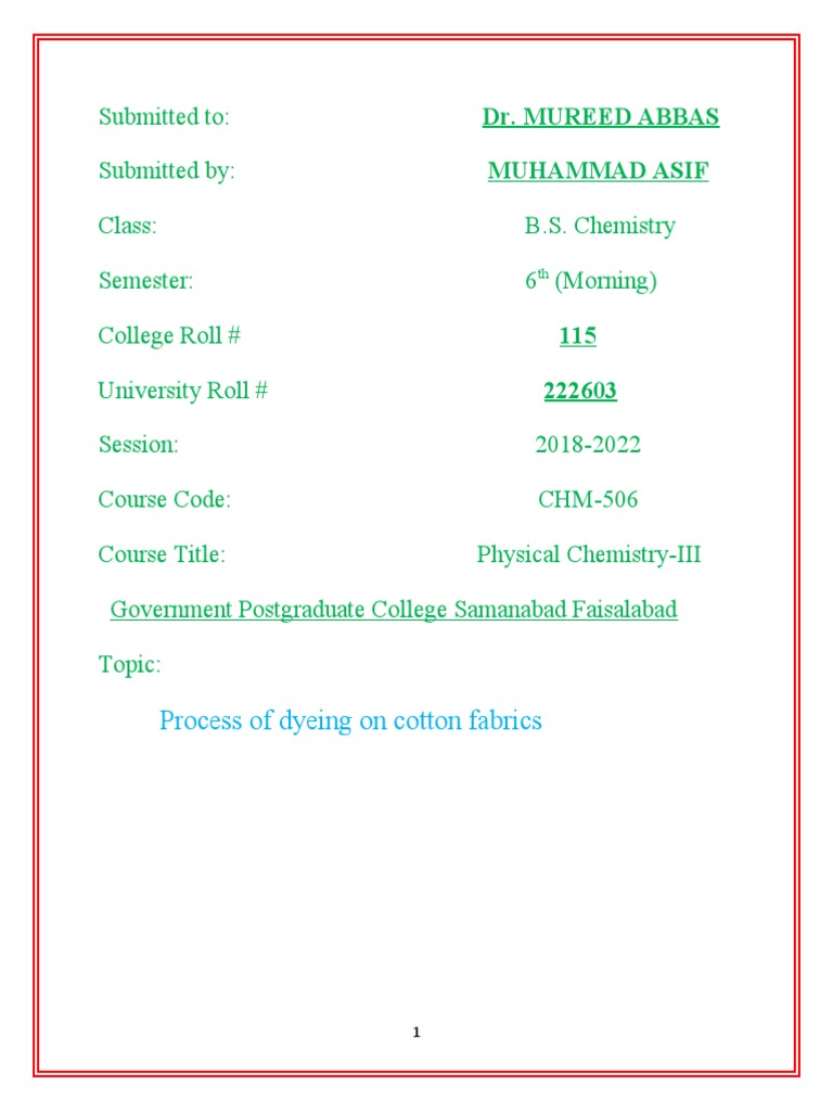 Process of Dyeing On Cotton Fabrics | Download Free PDF | Dye | Dyeing