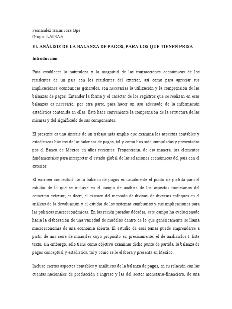 Análisis de la Balanza de Pagos en México | PDF | Balance de pagos ...