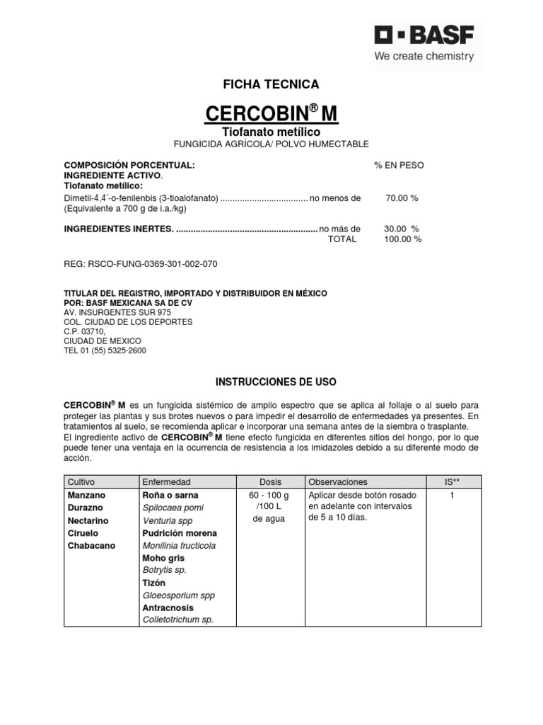 Ficha+Técnica+Cercobin M+ (23!03!2020) | PDF | Agua | Fungicida