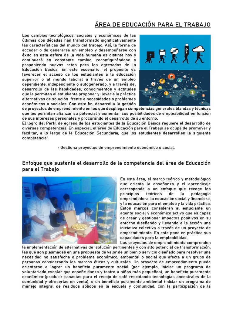 Enfoque de Educación para el Trabajo | PDF | Iniciativa empresarial ...