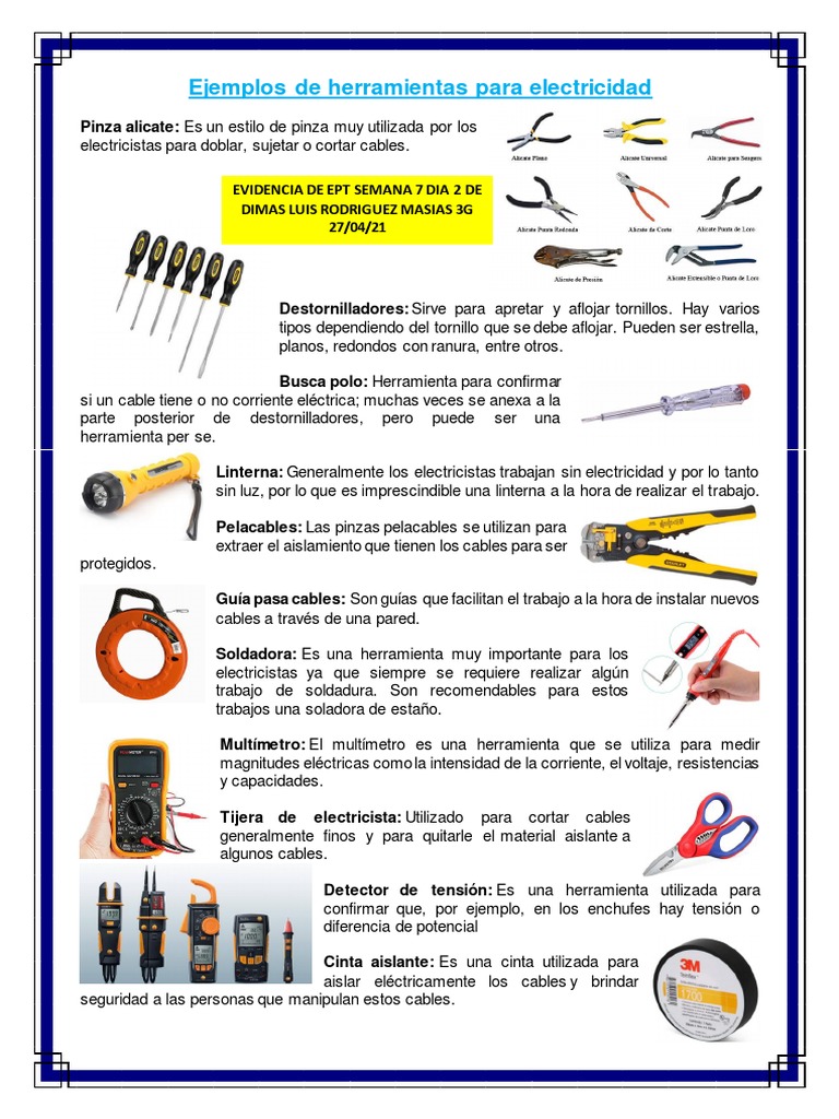 Ejemplos de Herramientas para Electricidad PDF Aislador (Electricidad) Electricidad