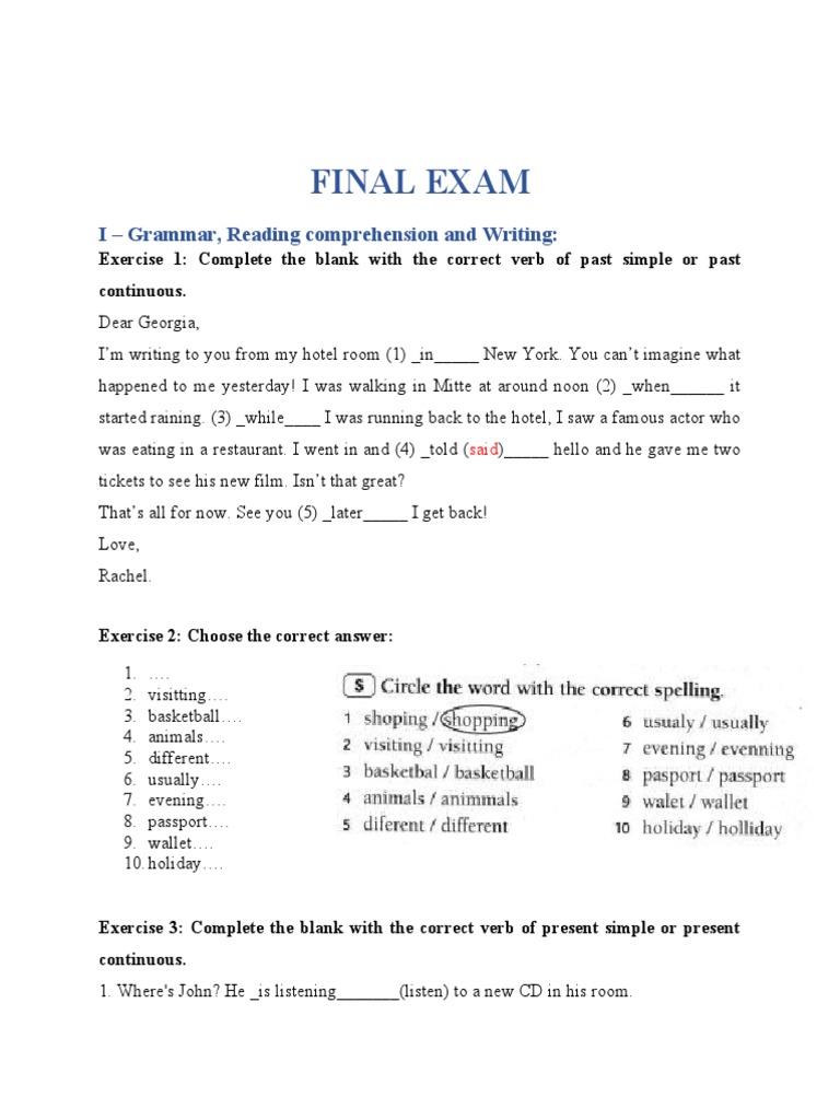 English Grammar Final Exam Exercises | PDF