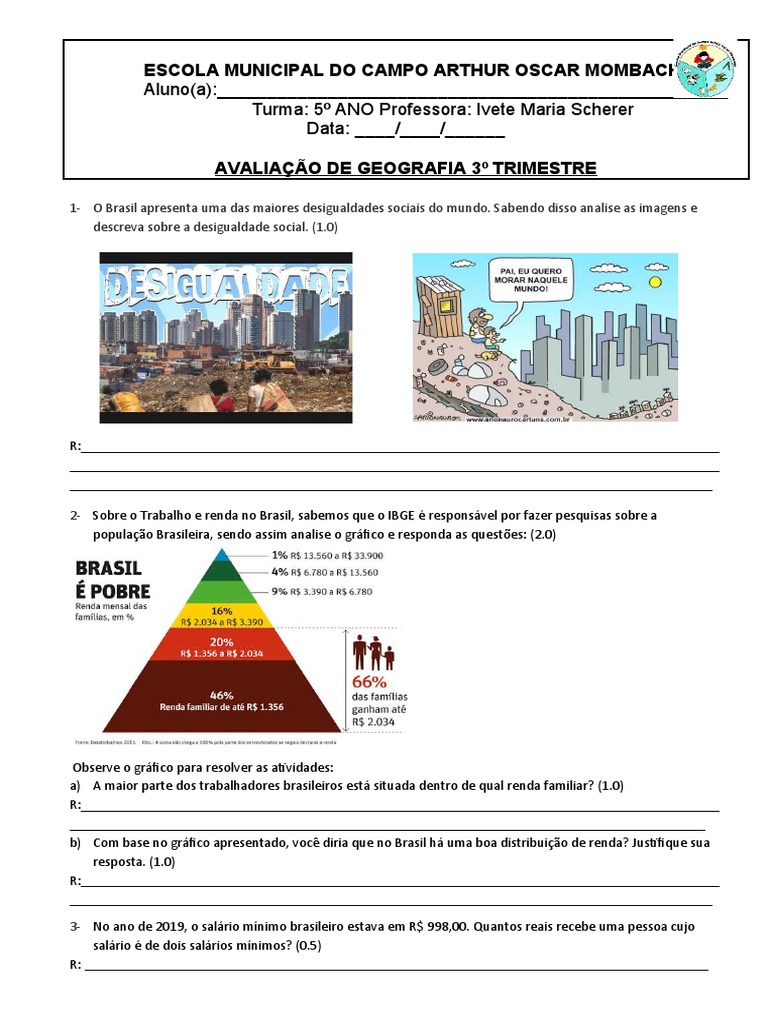 Atividade sobre Desigualdade Social - 5º Ano | PDF | Carreira e ...