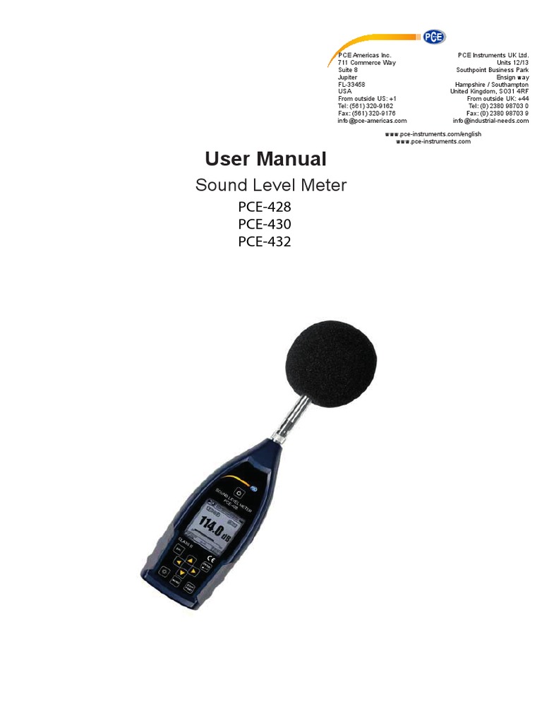 PCE Sound Level Meter User Manual | PDF | Microphone | Usb