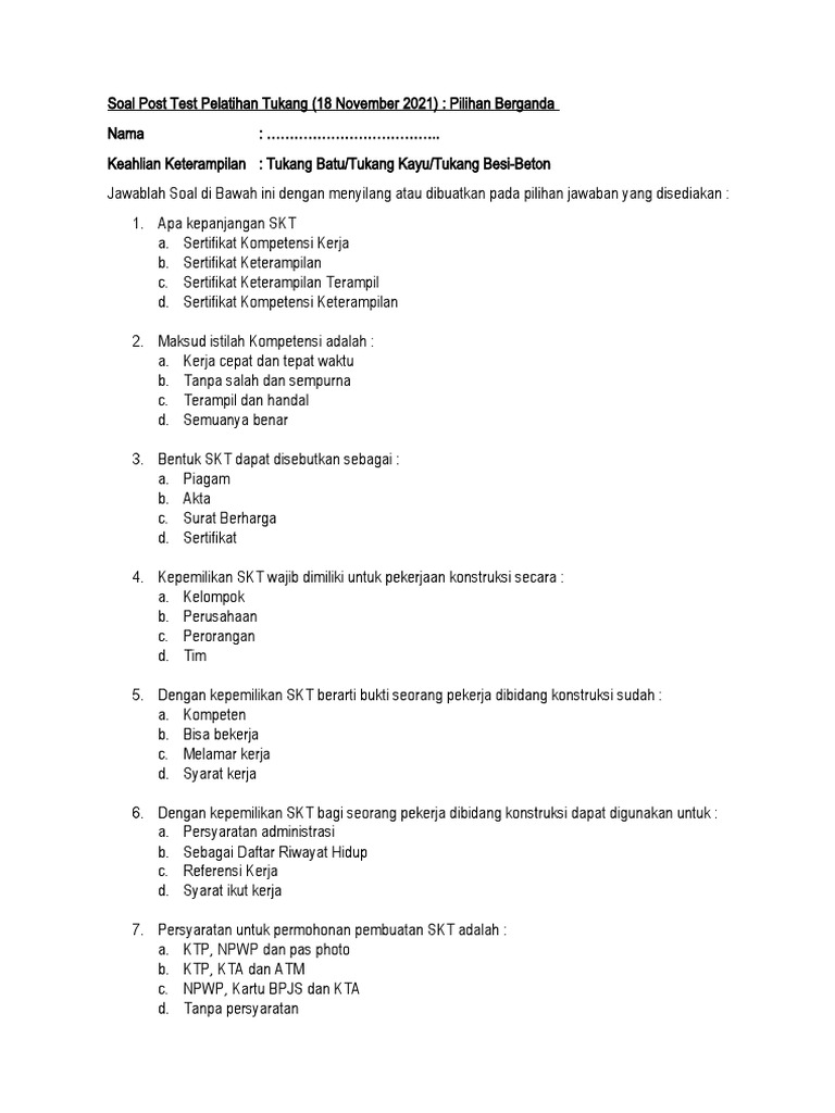 Soal Post Test | PDF