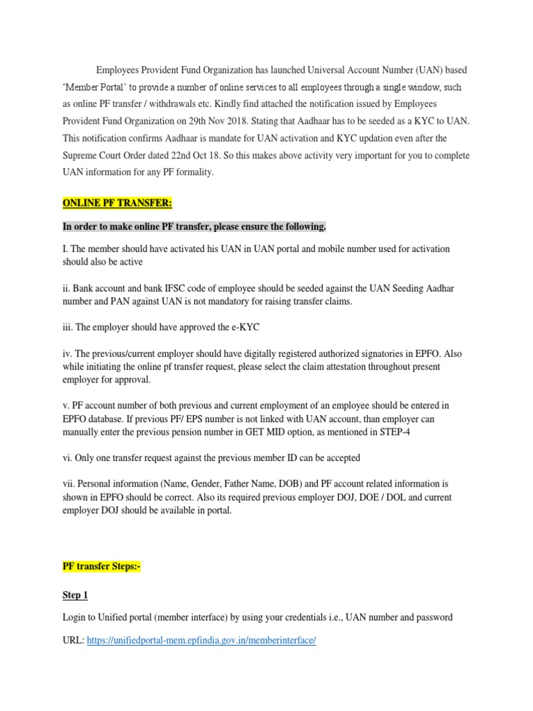Online PF Transfer Process Guide | PDF | Computing