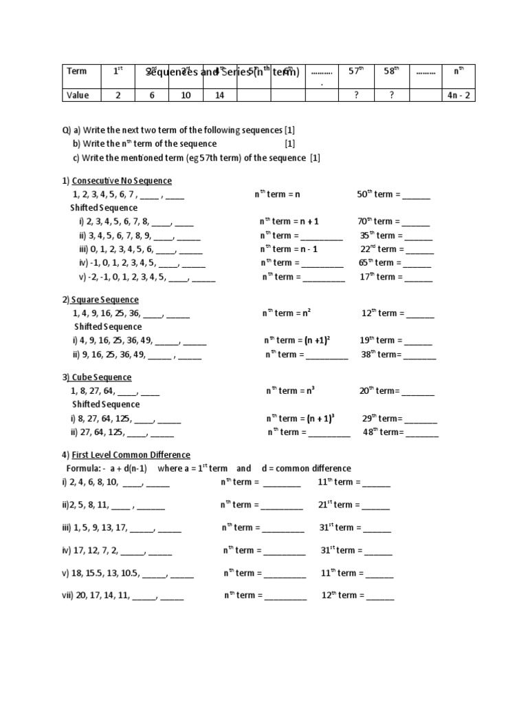 Sequences and Series: Finding Terms | PDF | Sequence | Mathematical ...