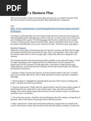 Elements of a Business Plan