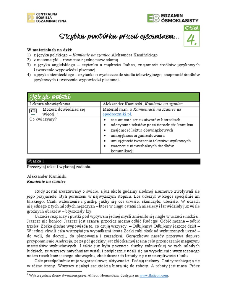 Kamienie Na Szaniec Arkusz Egzaminacyjny Kamienie Na Szaniec - Zadanie 12.05 | PDF