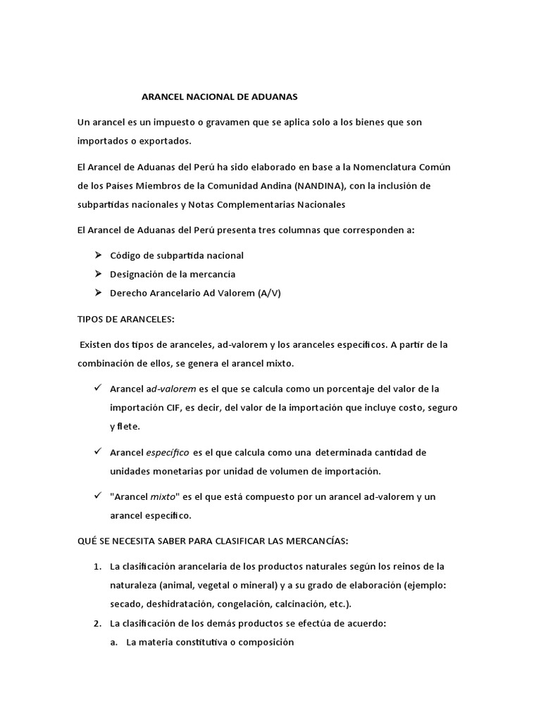 Estructura Del Arancel de ADUANAS Del Perú | PDF | Arancel | aduana