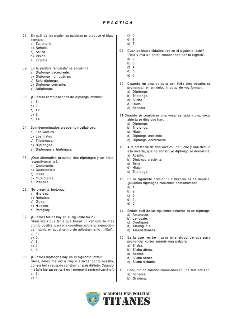 Ejercicios sobre Diptongos y Hiatos | PDF | Sílaba | Voz humana