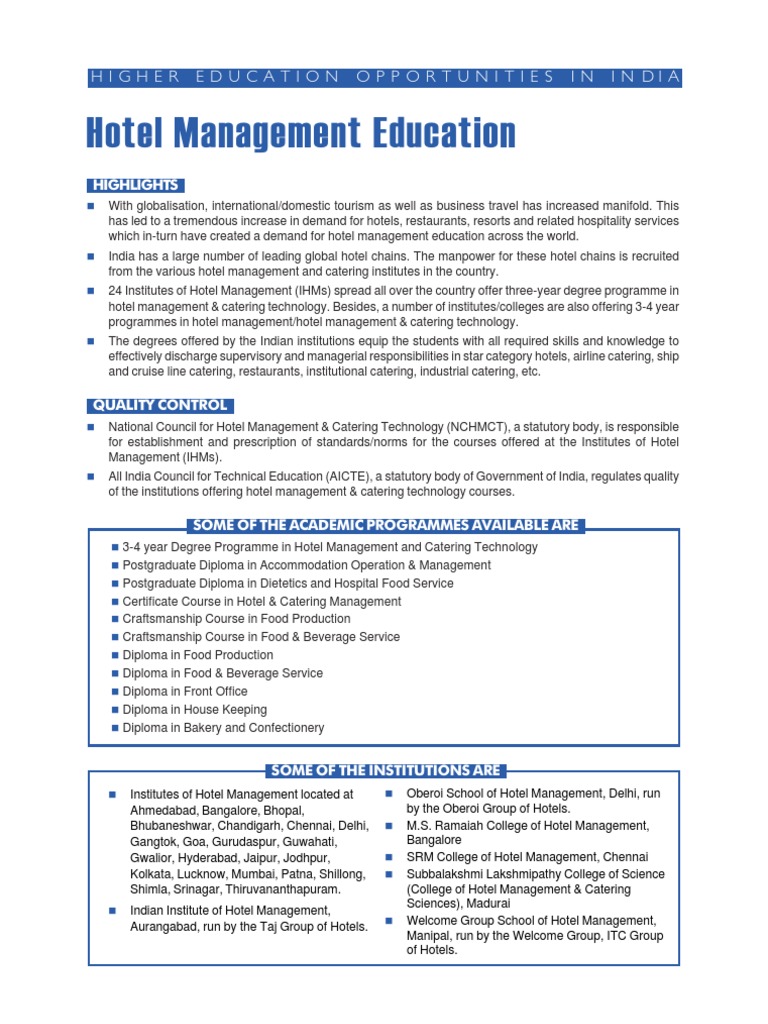 Hotel Management Education in India | PDF | Hotel | International Student