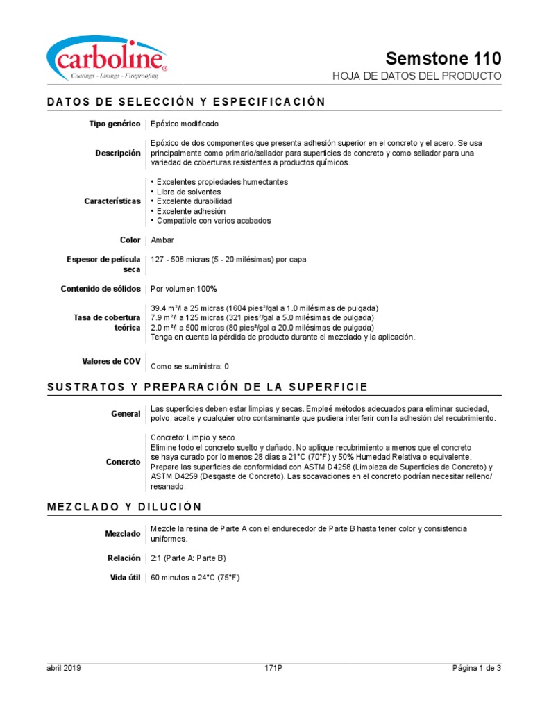 Semstone 110 PDS | PDF | Hormigón | Epoxy