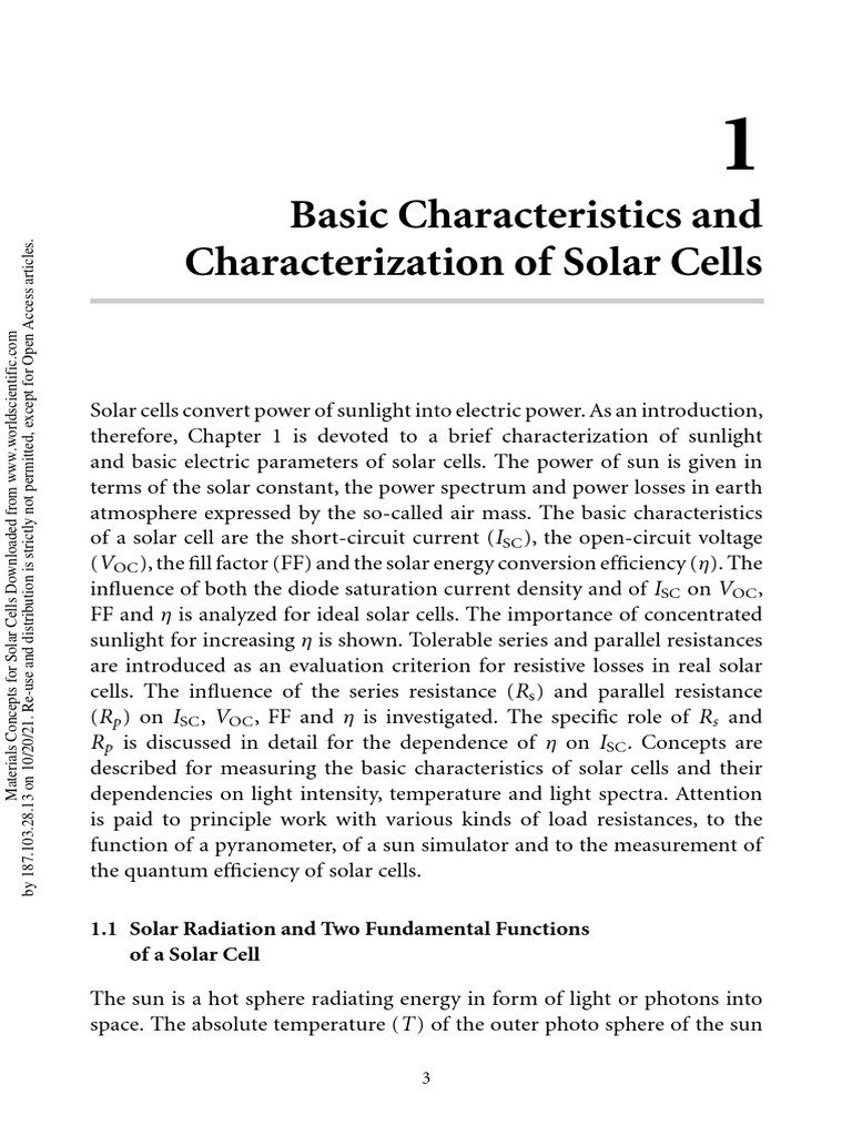 Basic Characteristics and Characterization of Solar Cells | PDF ...