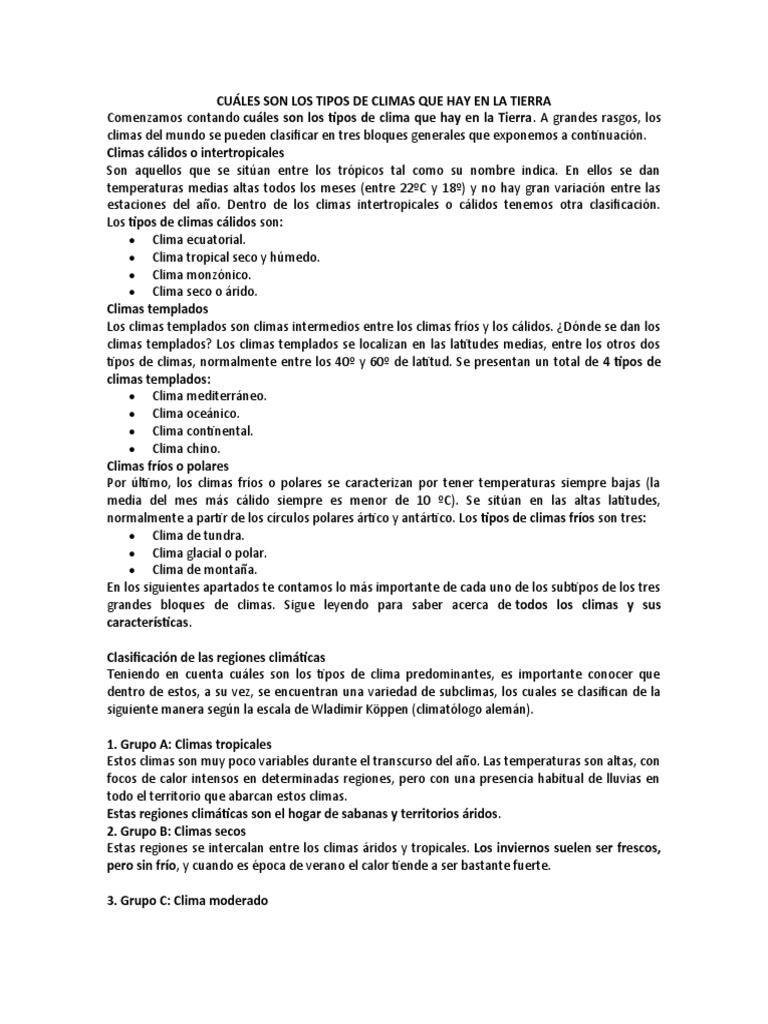 Tipos de Climas en la Tierra | PDF | Clima | Clima templado