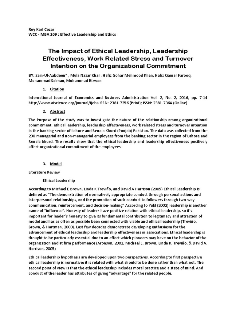 Ethical Leadership and Organizational Commitment | PDF | Leadership ...