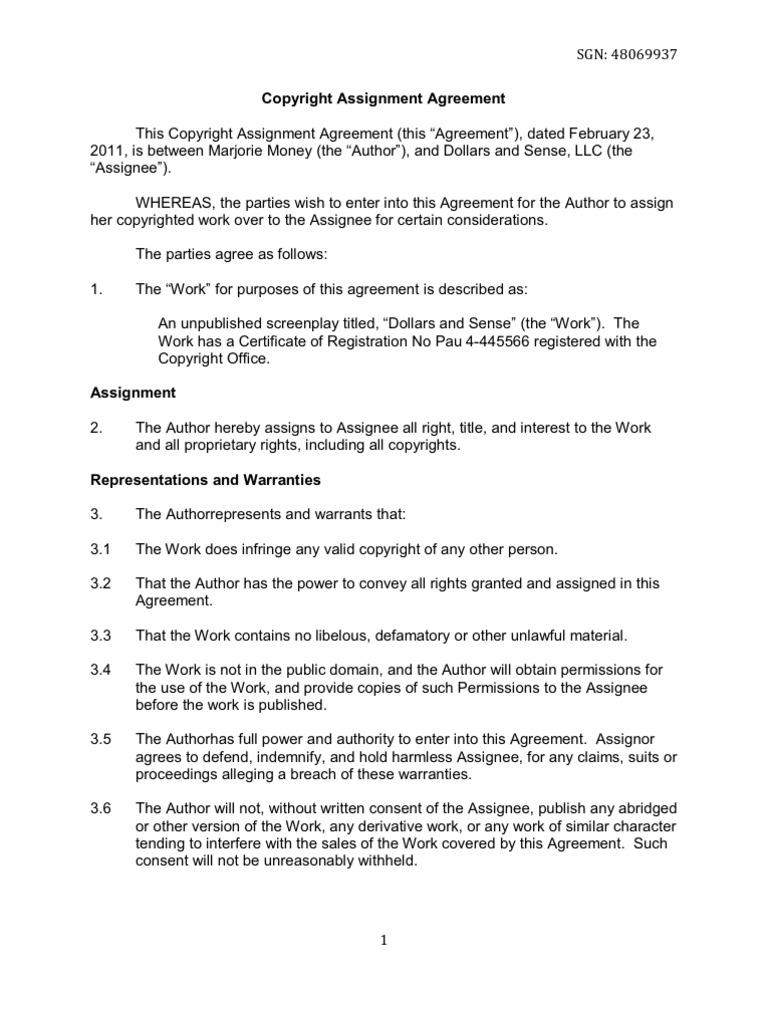 Copyright Assignment Agreement Guide | PDF | Assignment (Law) | Copyright