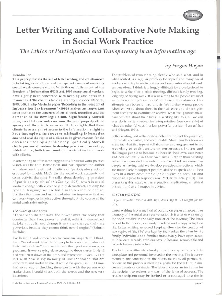 Ethical Letter Writing in Social Work | PDF | Social Work | Psychotherapy
