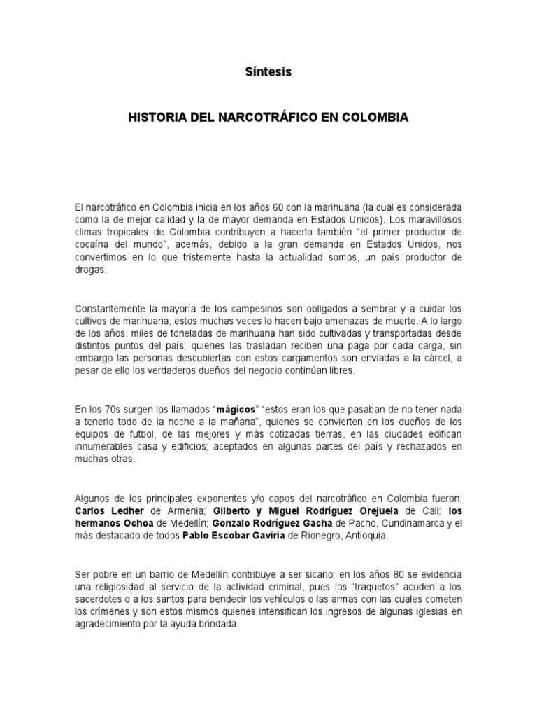 Síntesis Historia Del Narcotráfico en Colombia | PDF | Colombia ...