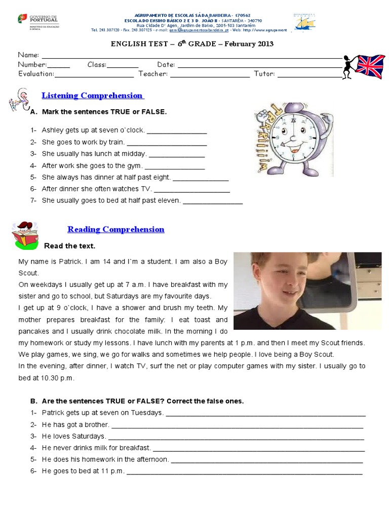 Grade 6 Daily Routine Comprehension Test | PDF | Language Arts & Discipline