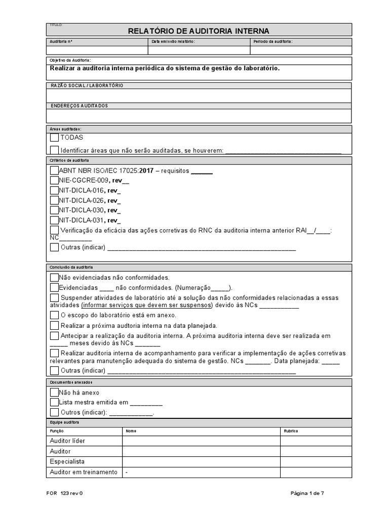 Relatório de Auditoria Interna 17025 | PDF | Auditoria interna | ISO 9000