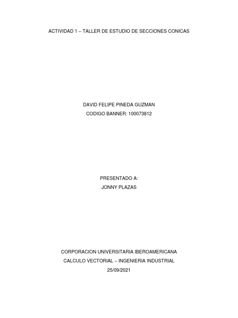 Actividad 1 - Estudio de Secciones Conicas | PDF