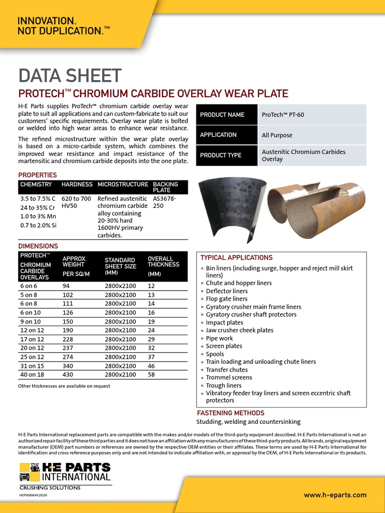 H-E Parts Data Sheet PT-60 Chromium Carbide | PDF | Chromium ...