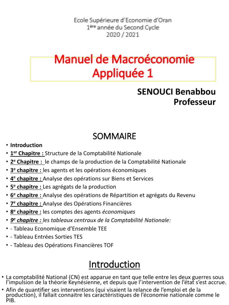 Manuel de Macroéconomie 1 | PDF | Produit intérieur brut | Revenu brut