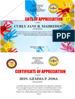 Certificate of Appreciation: Curly Jane B. Madredijo