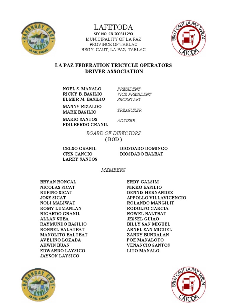Lafetoda La Paz Federation Tricycle Operators Driver Association PDF