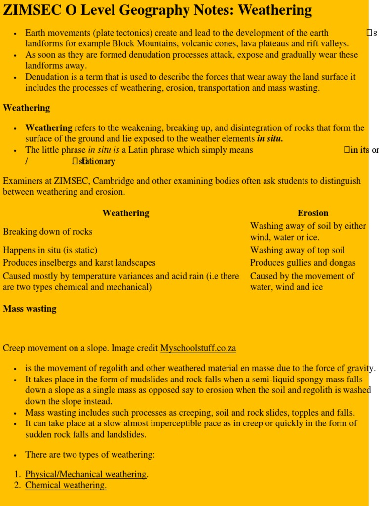 ZIMSEC O Level Geography Notes PDF | PDF | Weathering | River