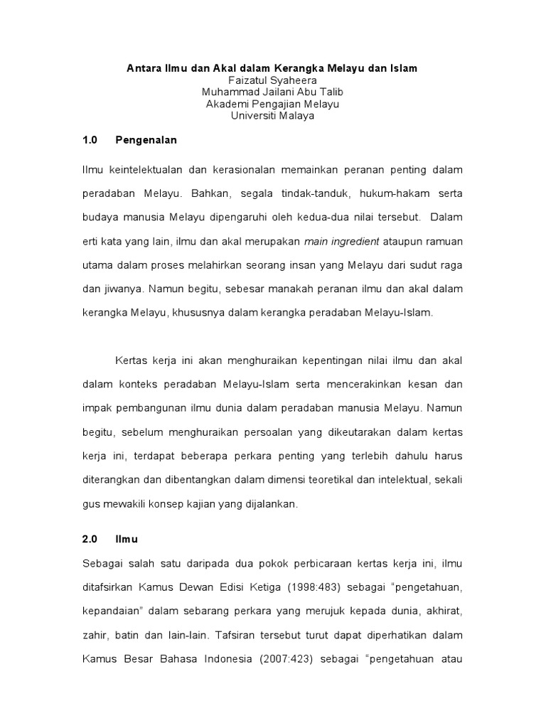 Antara Ilmu Dan Akal Dalam Kerangka Melayu Dan Islam Pdf