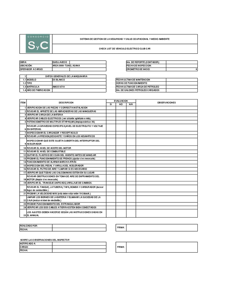 Checklist de Inspección Vehicular Eléctrico | PDF | Acelerador ...