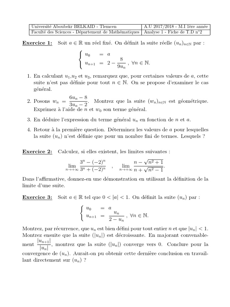 Corrigé TD Analyse 1 S1 | PDF | Analyses | Objets mathématiques
