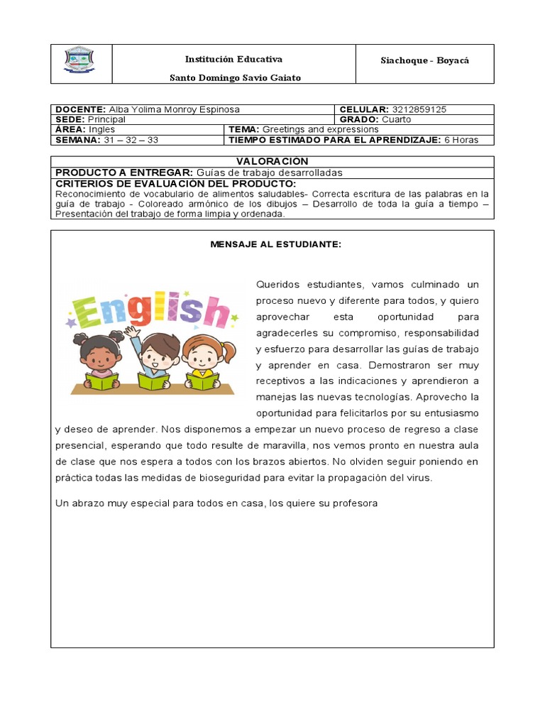 Guía de Inglés para Cuarto Grado | PDF | Crecimiento personal y ...