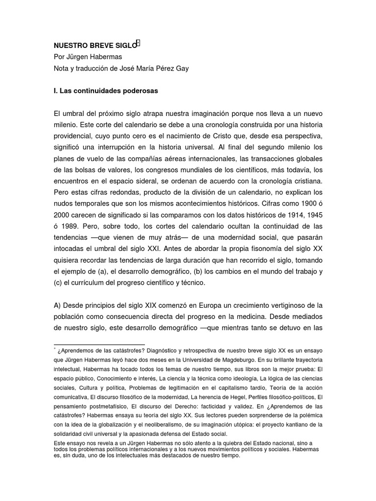 Habermas Nuestro Breve Siglo PDF Estado pol tica Globalizaci n