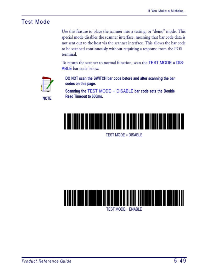 Datalogic Scanner Test Mode Guide | PDF