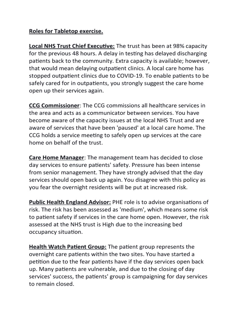 Roles For Tabletop Exercise PDF