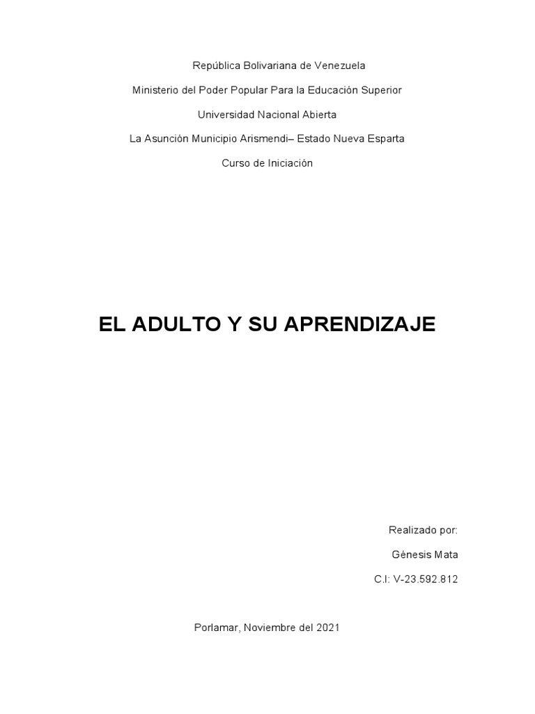 La Educacion de Los Adultos | PDF | Aprendizaje | Adultos
