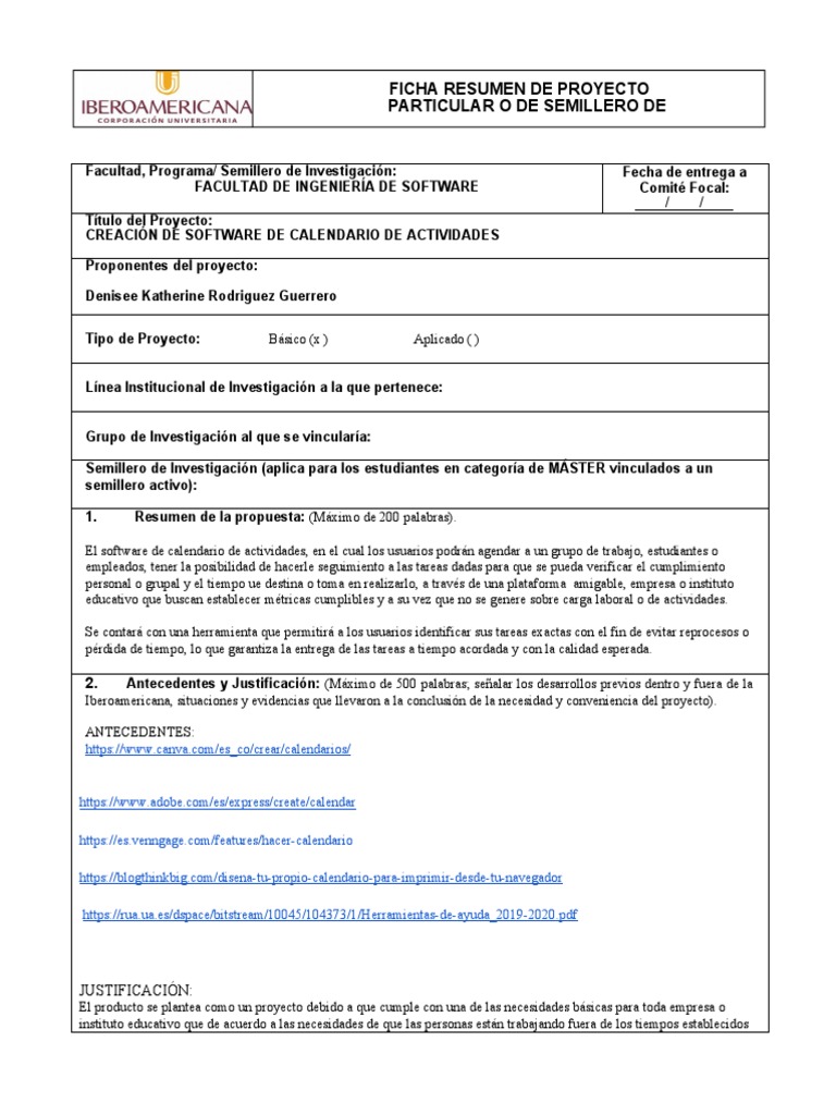 Ficha Resumen de Proyecto | PDF | Software, image size:768x1024