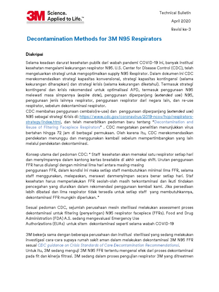 Decontamination Methode For N95 PDF | PDF | Teknologi & Rekayasa