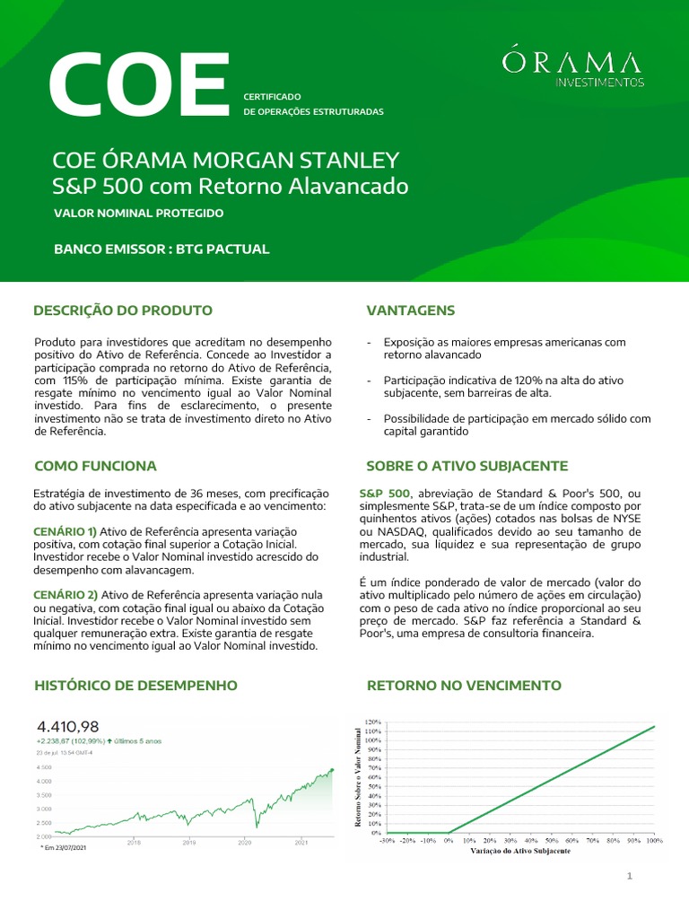 COE BTG: S&P 500 com Retorno Garantido | PDF | Investimentos | Mercados  financeiros