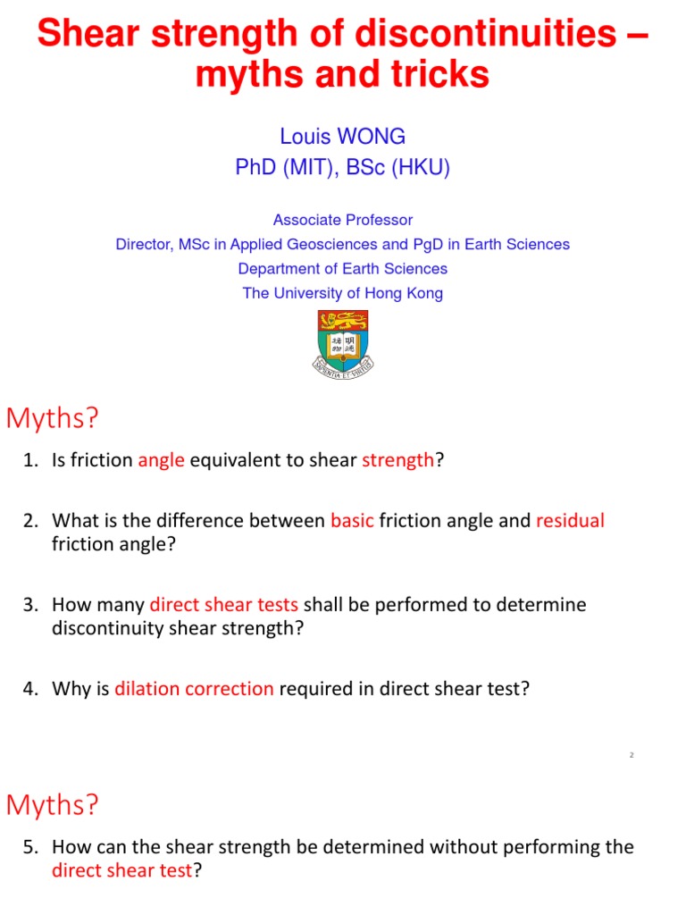 Session 3b Shear Strength of Discontinuities DR Louis WONG PDF