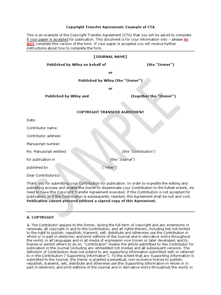 Copyright Transfer Agreement Sample | PDF | Copyright | Federal ...