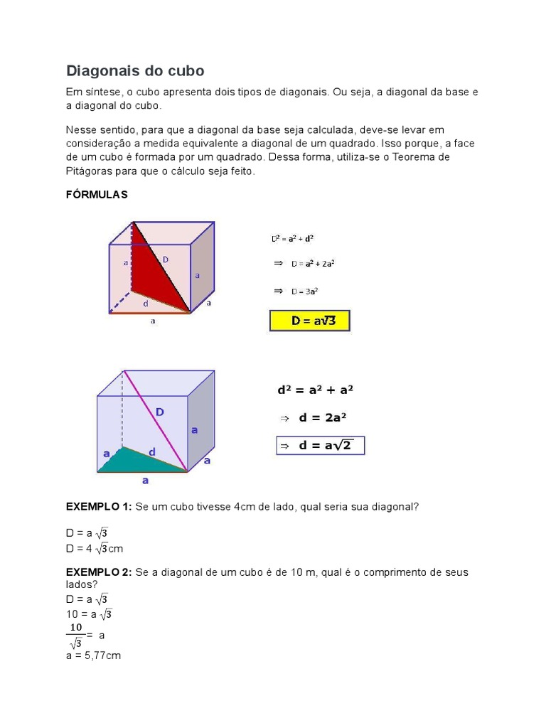Cálculo de Diagonais do Cubo | PDF