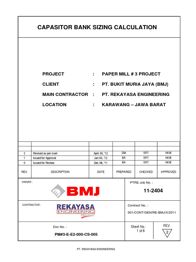 Capasitor Bank Sizing Calculation PDF Capacitor Electricity
